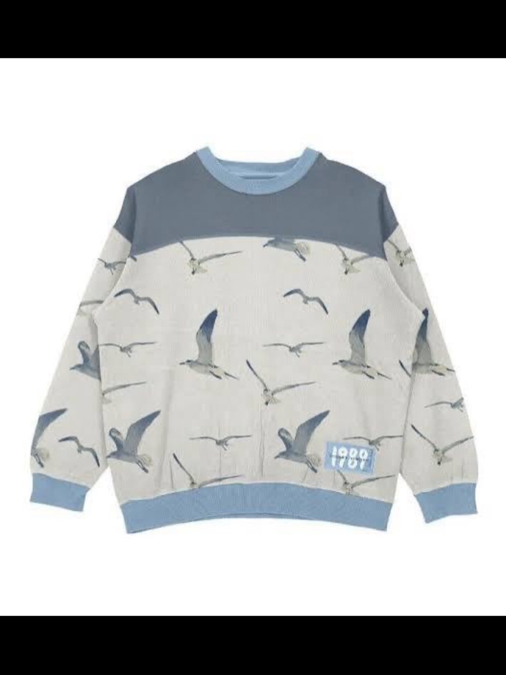 Seagull Print Crewneck Sweater - Light Blue & Gray